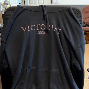 Victoria's Secret Black Hoodie with Pale Pink Logo